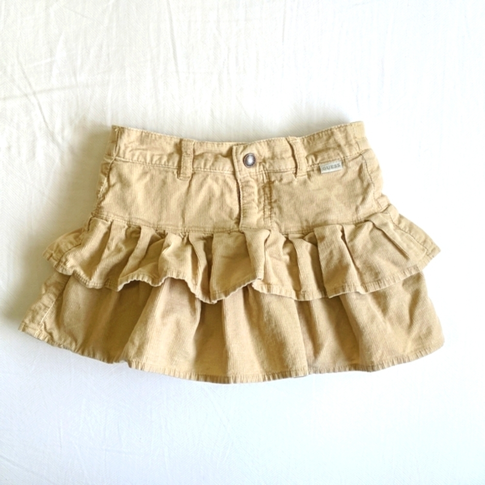 Baby Guess Tiered Corduroy Skirt 18M Beige Khaki Ruffle Skort Diaper Cover EUC